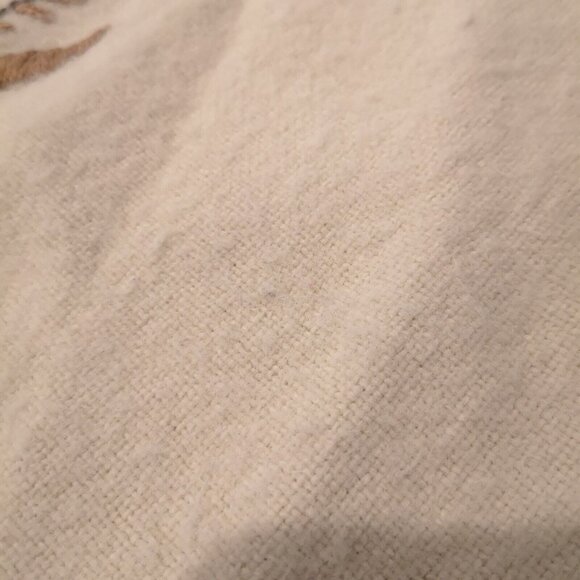 Vintage Crewel Tablecloth Hand Embroidered Floral Brown &Gold Crochet Lace Edge - Picture 12 of 14